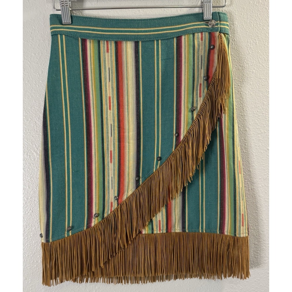 Silverrado Western Serape Fringe Wrap Skirt Cowgirl Boho Festival Small